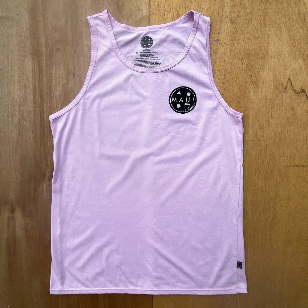 MAUI AND SONS SHARK SURFER GRAPHIC TANK TOP Men’s sz M Crew Neck Pink - Picture 3 of 7